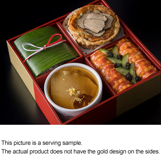 2-Tier Ojyu Box Red x Gold Ichimatsu Design with 4 Inner Compartments & 2 Inner Lids - Image 6
