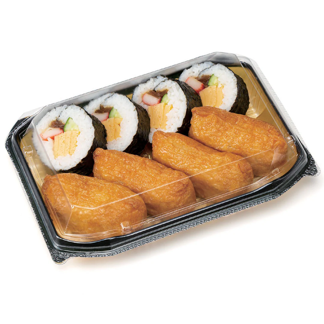 [Clearance] BioPET Neo Shell Hinged Gold Take-Out Sushi Tray 8.2" x 5.8" (300/case) - Image 2