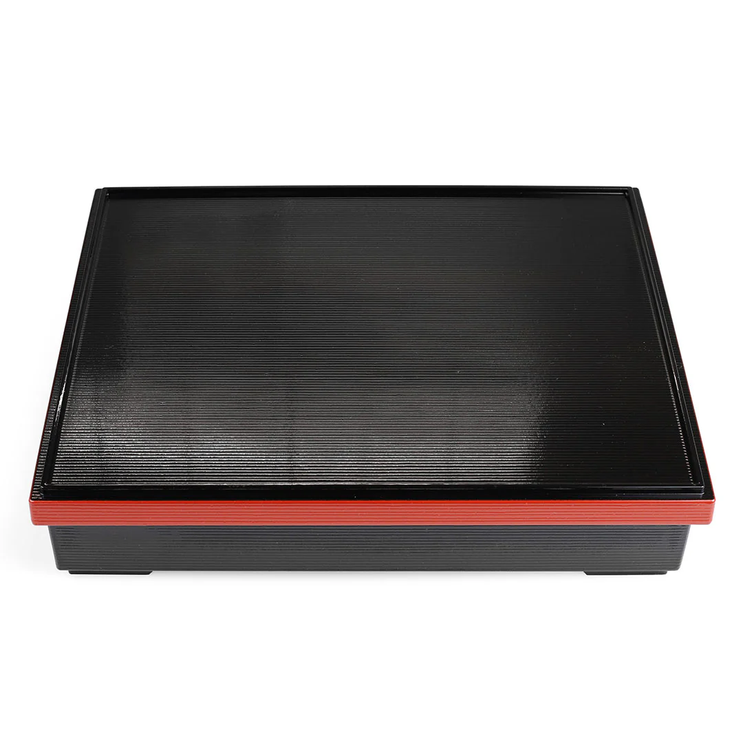Black Rectangular Shokado Bento Box Red Inner 12.4" x 10.25" - Image 3