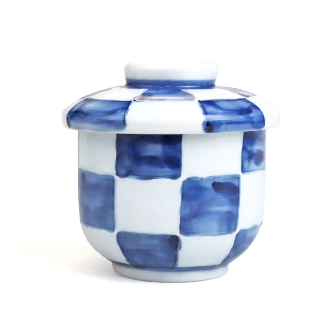 Blue Ichimatsu Checkered Chawanmushi Cup 8 fl oz / 3.1" dia