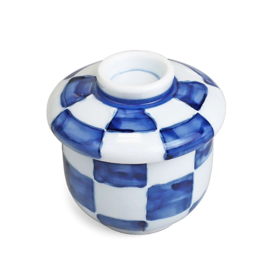 Blue Ichimatsu Checkered Chawanmushi Cup 8 fl oz / 3.1" dia - Image 2