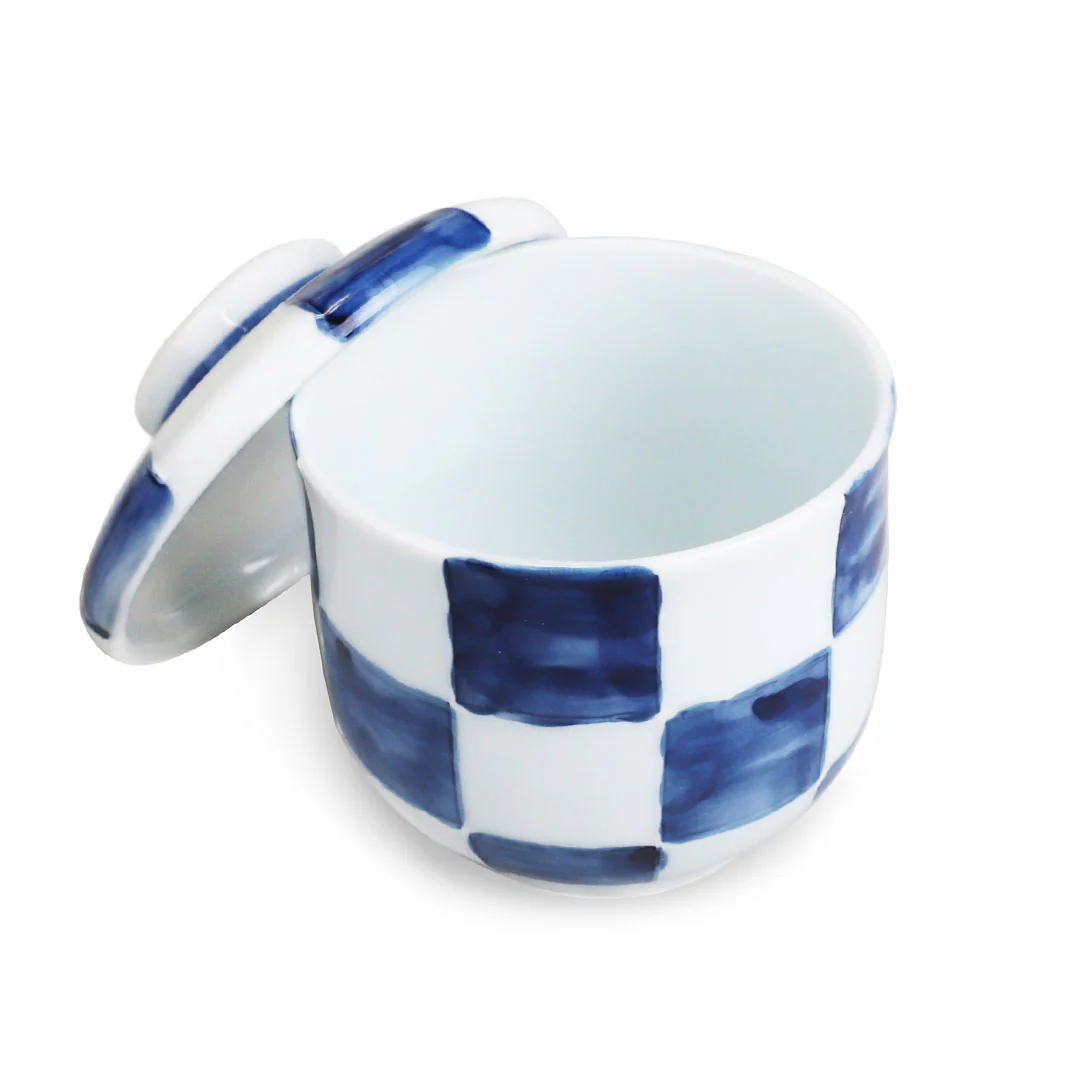 Blue Ichimatsu Checkered Chawanmushi Cup 8 fl oz / 3.1" dia - Image 3