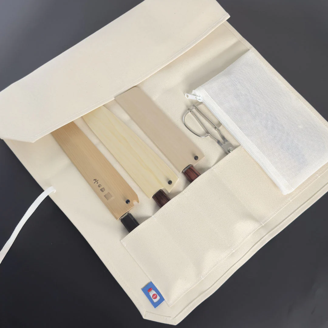 Canvas 6 Slots Knife Roll with Utility Pouch - Natural White - Image 3