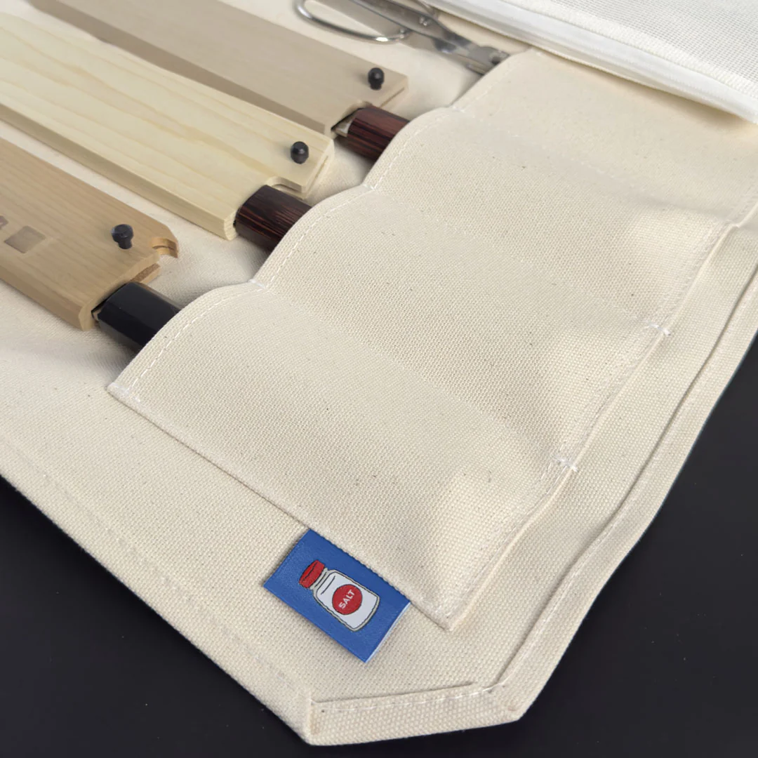 Canvas 6 Slots Knife Roll with Utility Pouch - Natural White - Image 9
