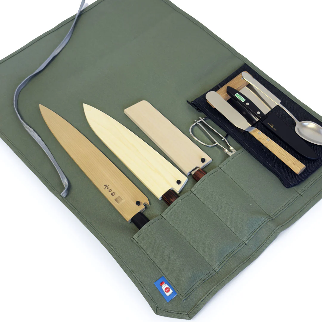 Canvas 6 Slots Knife Roll with Utility Pouch - Sage Green - Image 2