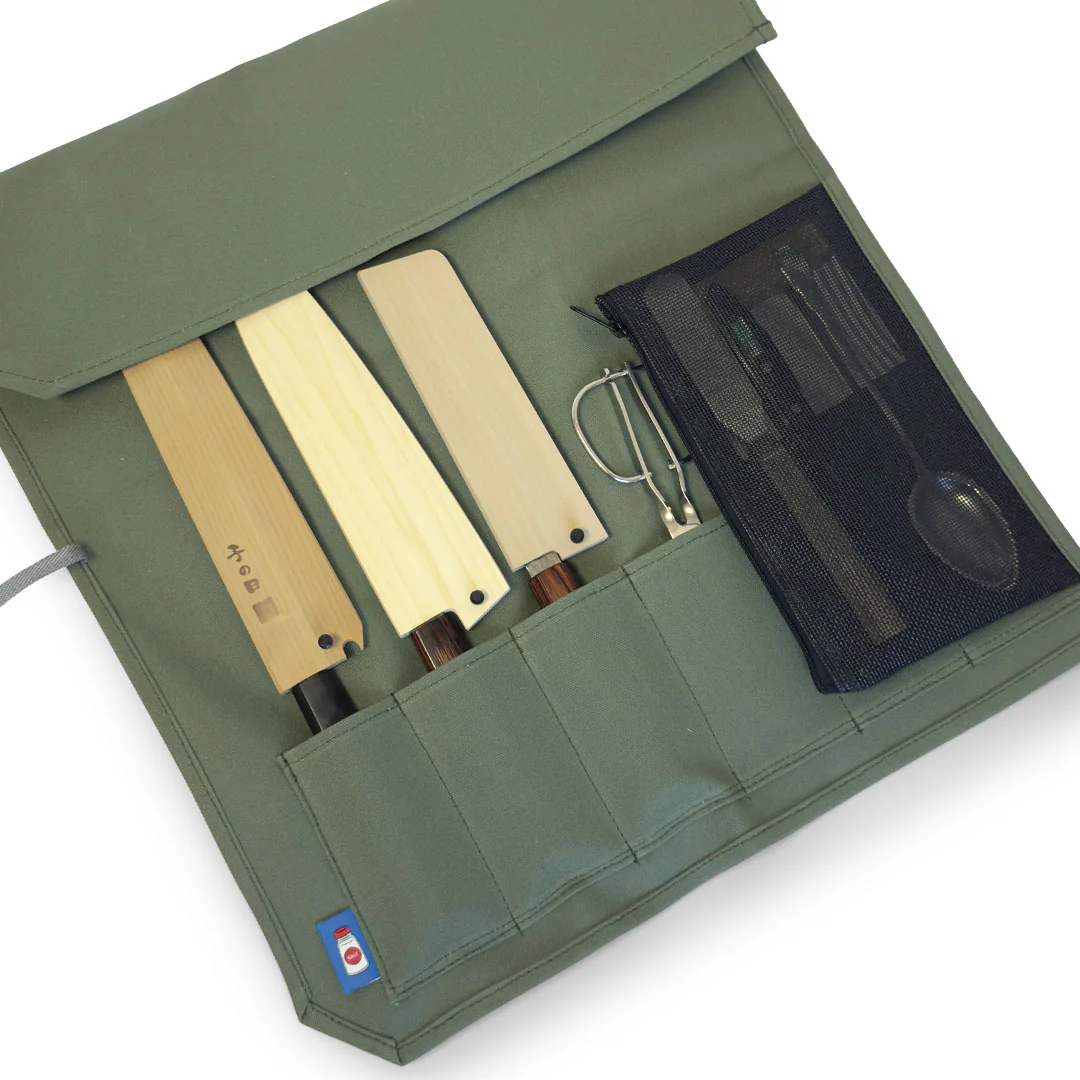 Canvas 6 Slots Knife Roll with Utility Pouch - Sage Green - Image 3