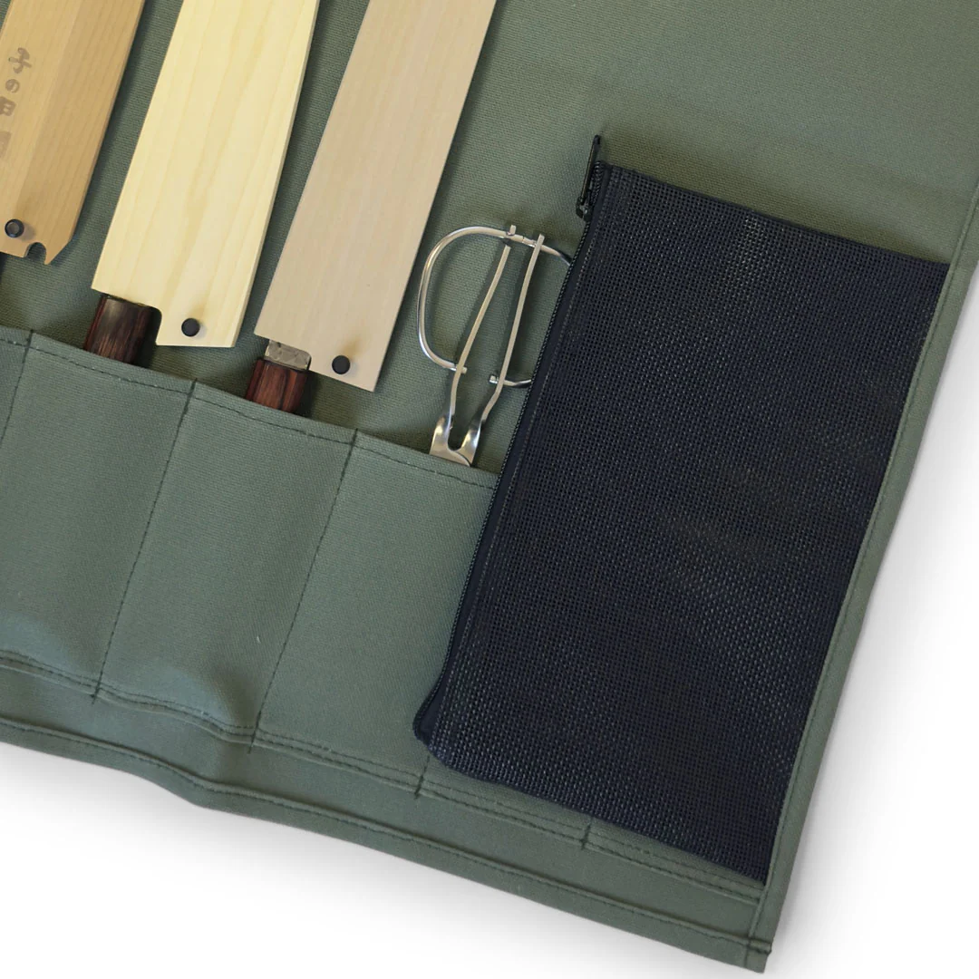 Canvas 6 Slots Knife Roll with Utility Pouch - Sage Green - Image 7