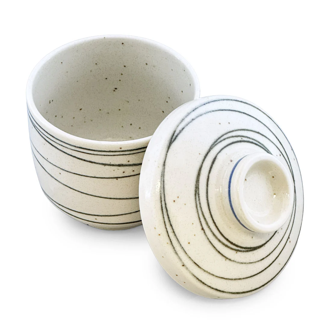 Chawanmushi Cup with Blue Swirled Lines 8 fl oz / 3.19" dia - Image 3