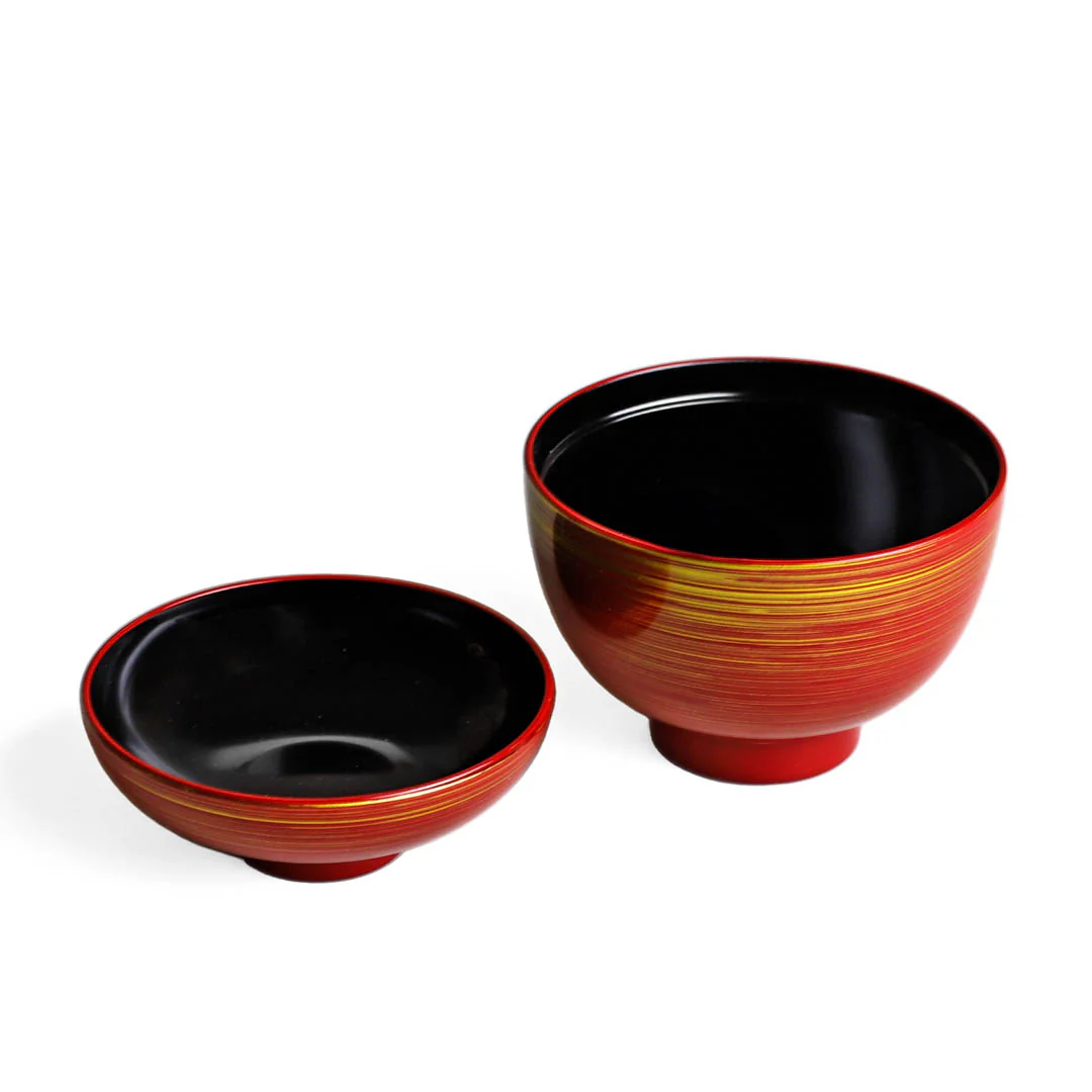 Gold Brushstroke Red Miso Soup Bowl with Lid 8 fl oz / 4.1" dia - Image 2