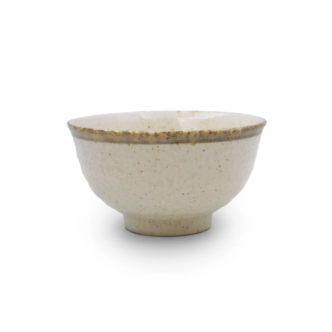 Ivory Rice Bowl Chawan with Brown Trim 11 fl oz / 4.72" dia - Image 3