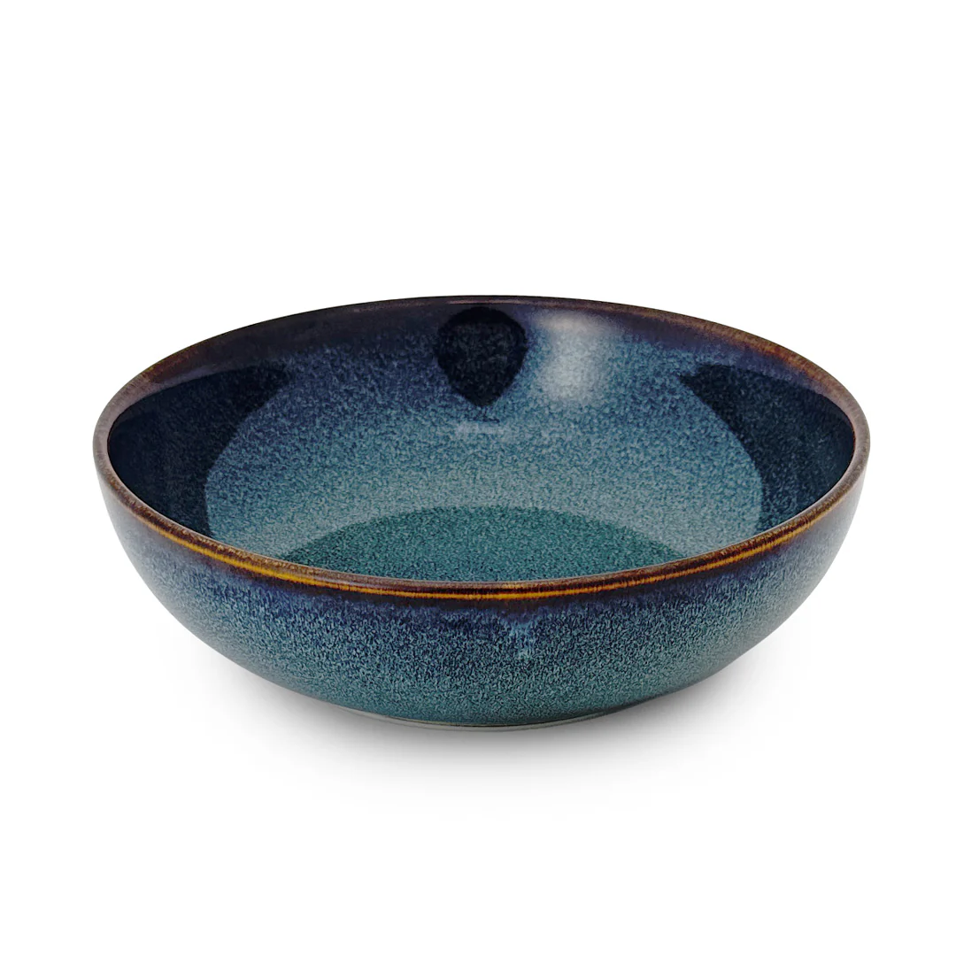 P&B Marine Blue Serving Bowl with Brown Rim 38 fl oz / 8" dia