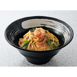 Melamine Black Grainy Noodle Bowl 57 fl oz / 8.75" dia with White Brushstroke - Image 2