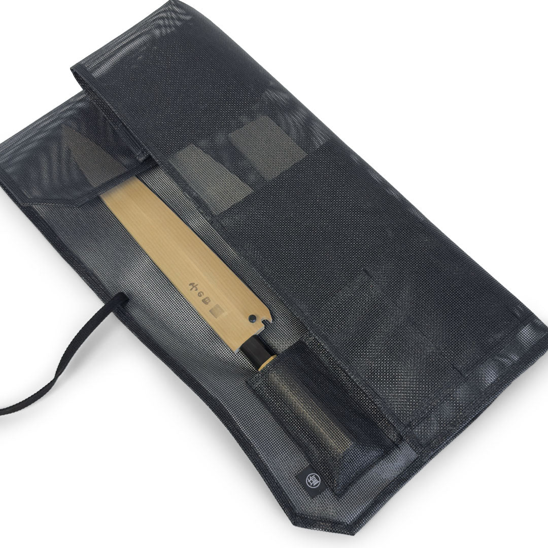 Mesh 6 Slots Knife Roll with Utility Pouch - Jet Black - Image 3