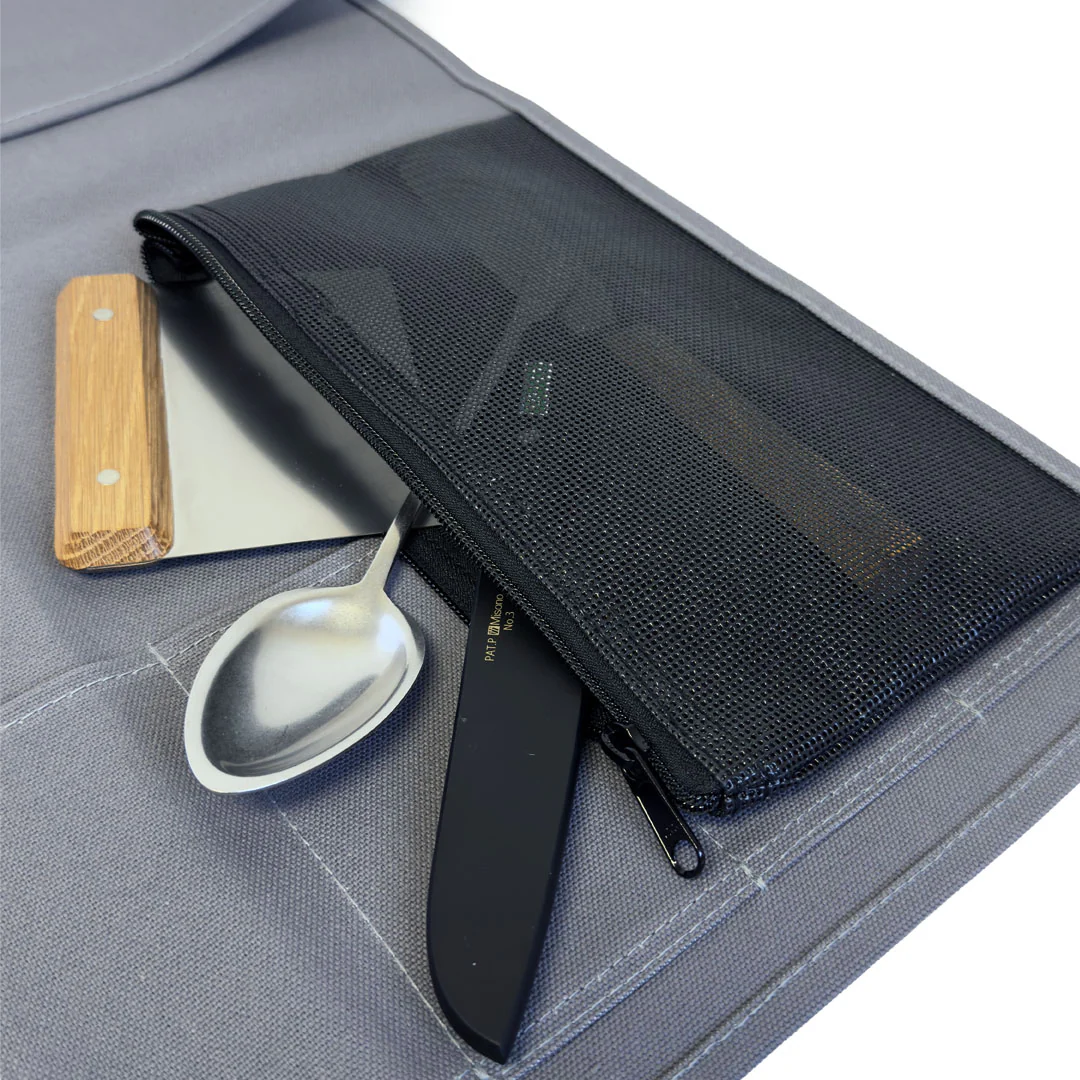 Mesh 6 Slots Knife Roll with Utility Pouch - Jet Black - Image 7