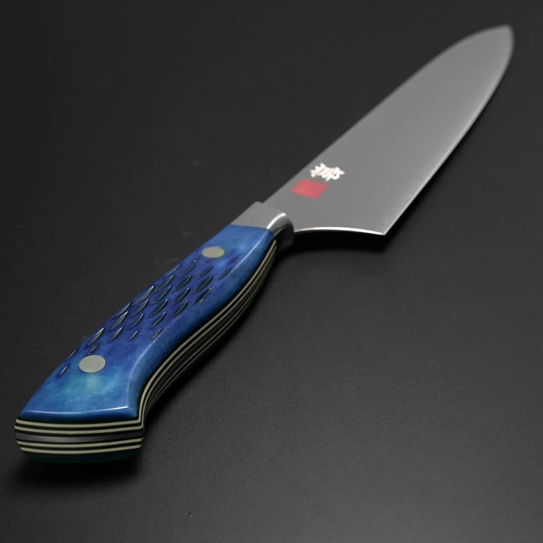 Nenohi Nagi Gyuto 210mm (8.2") Blue Jigged Bone Handle with Saya Cover - Image 2