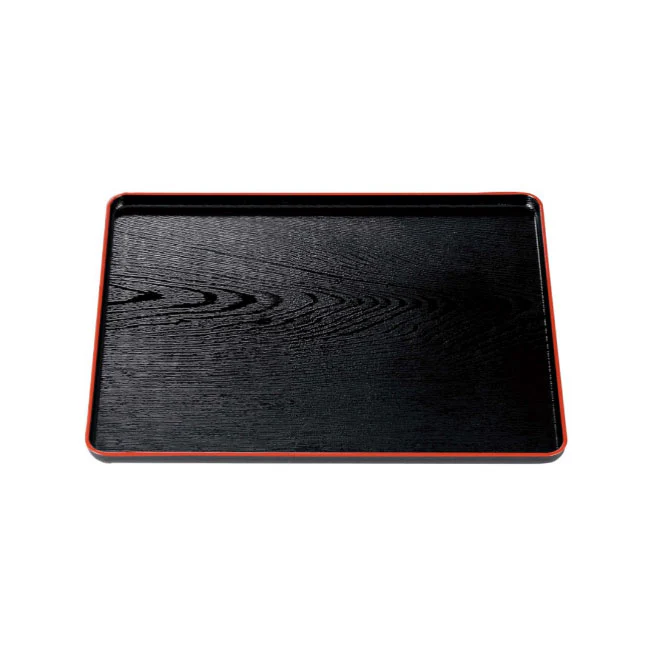 Non-slip Black Rectangular Serving Tray with Red Trim 13.2" x 10.25"