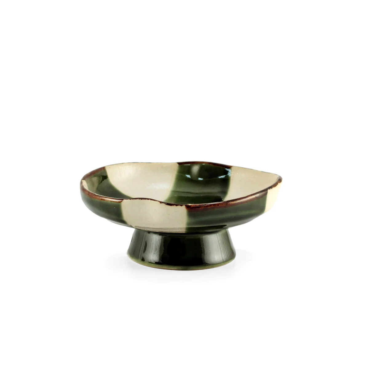 Oribe Green & Ivory Checkered Kobachi Dish with Stand 4.72" dia - Image 3
