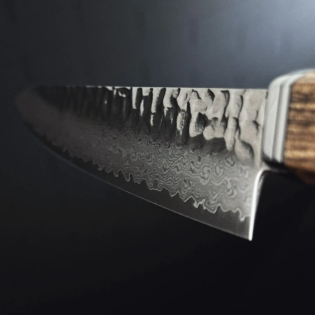 Sakai Takayuki Damascus Hammered VG-10 Petty 180mm (7.1") with Ougon-Dan Handle - Image 6