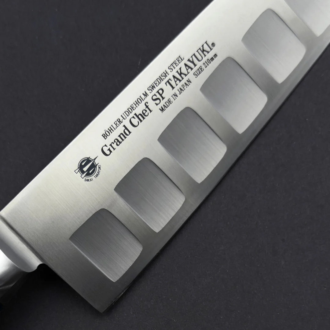 Sakai Takayuki Grand Chef SP Type III Gyuto 210mm (8.2") Ocean-Blue Stabilized Hybrid Resin Handle - Image 4