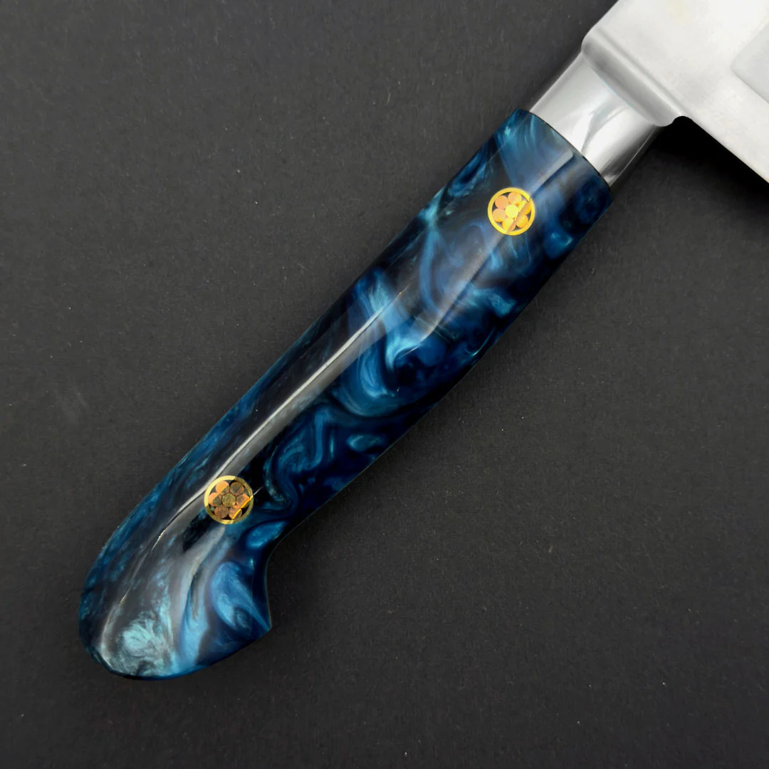 Sakai Takayuki Grand Chef SP Type III Gyuto 210mm (8.2") Ocean-Blue Stabilized Hybrid Resin Handle - Image 6