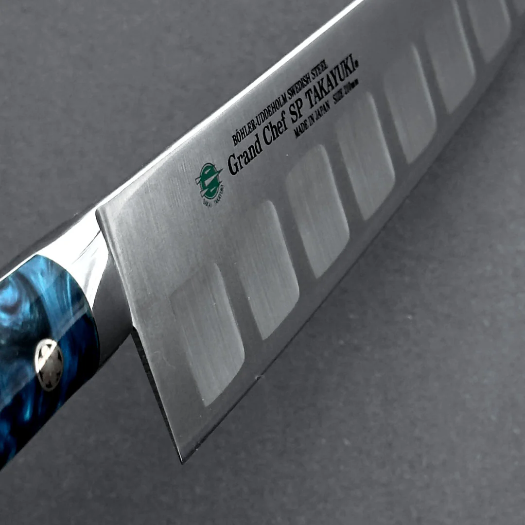 Sakai Takayuki Grand Chef SP Type III Gyuto 210mm (8.2") Ocean-Blue Stabilized Hybrid Resin Handle - Image 8