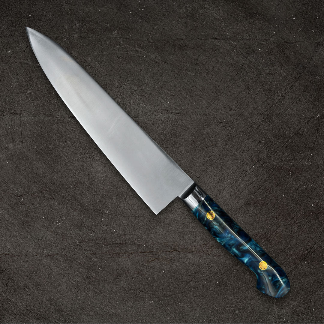 Sakai Takayuki Grand Chef SP Type III Gyuto 210mm (8.2") Ocean-Blue Stabilized Hybrid Resin Handle - Image 9