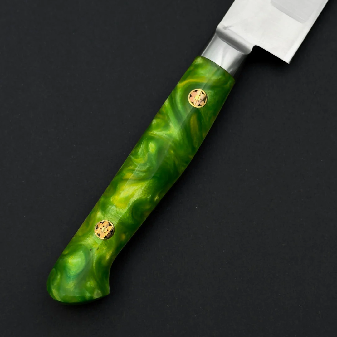Sakai Takayuki Grand Chef SP Type III Sujihiki 240mm (9.4") Jungle-Green Stabilized Hybrid Resin Handle - Image 4