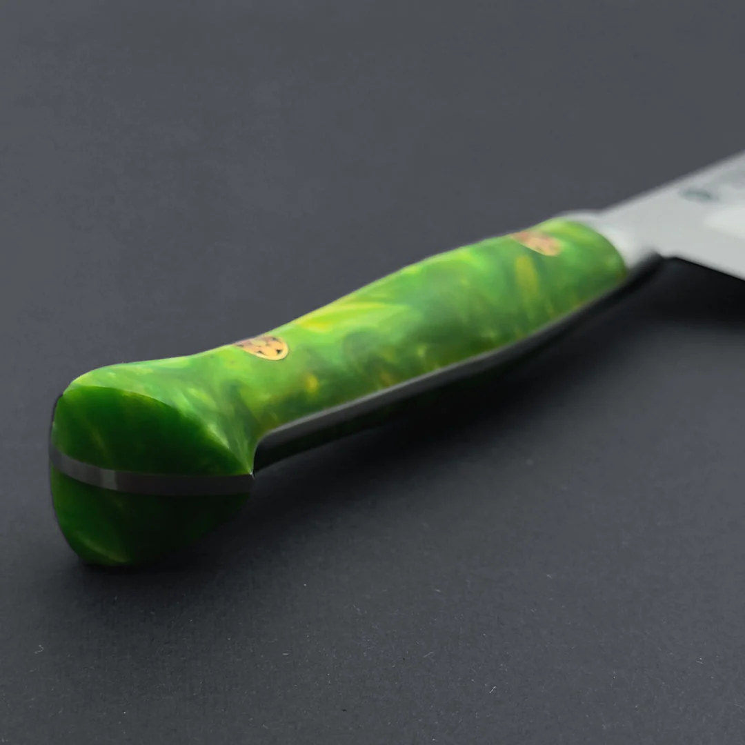 Sakai Takayuki Grand Chef SP Type III Sujihiki 240mm (9.4") Jungle-Green Stabilized Hybrid Resin Handle - Image 5