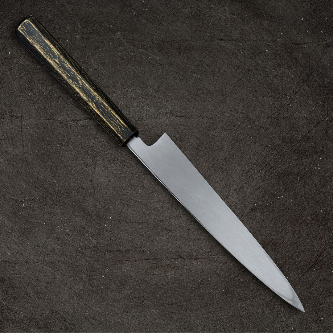 Sakai Takayuki Nanairo Inox Yanagi 210mm (8.2") Charcoal x Gold Lacquered Handle - Image 8