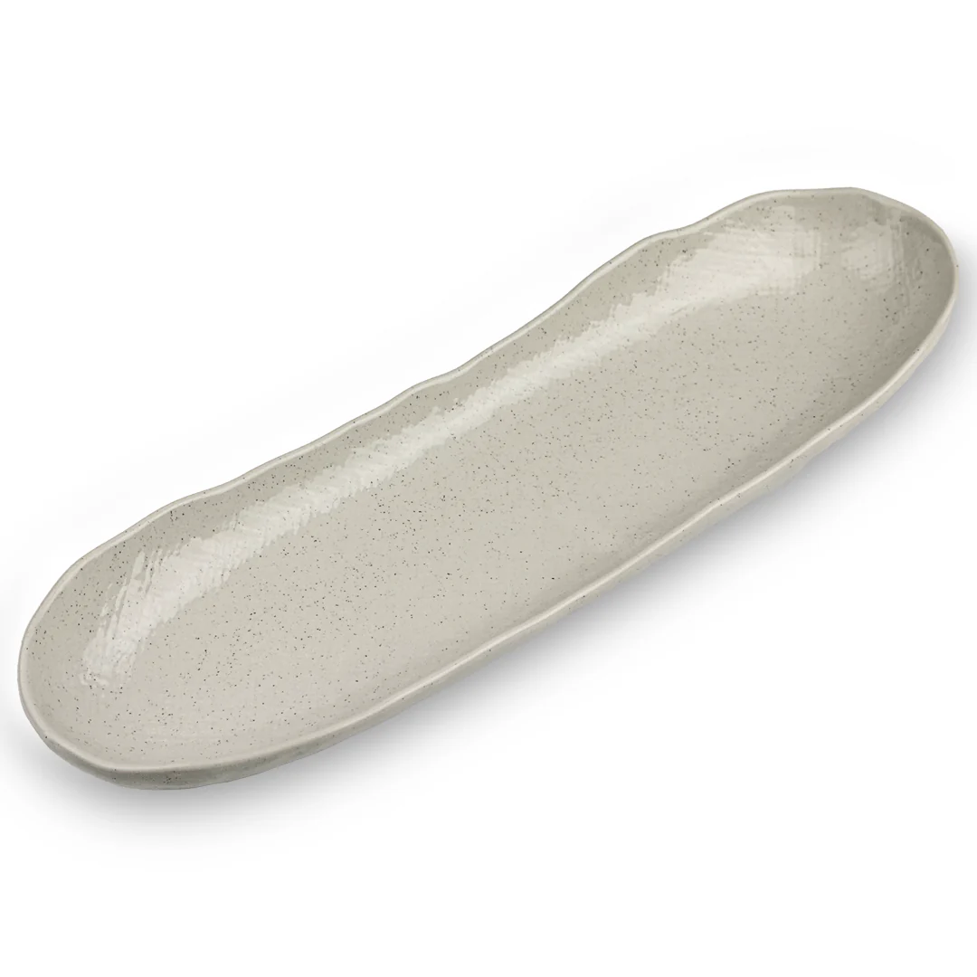 Textured Kobiki White Rounded long Plate 13" x 3.9"