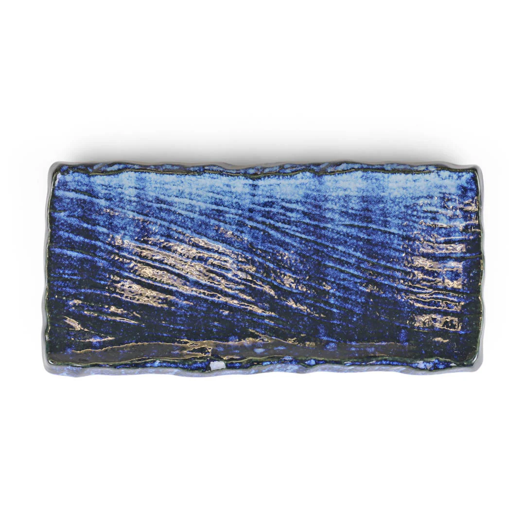 Textured Ocean Blue Rectangular Plate 12.9" x 6.3" - Image 2