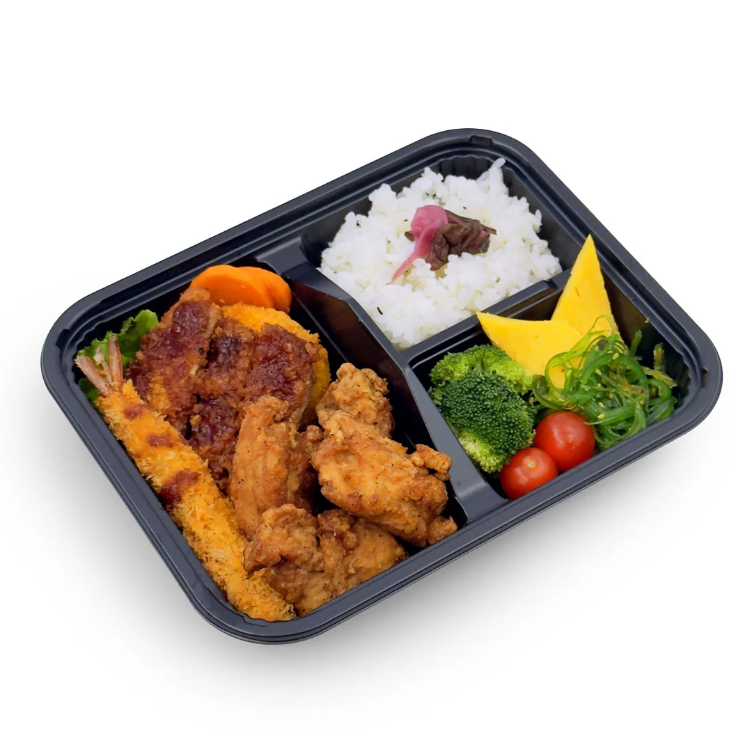 TZ-304 PP Black Takeout Bento Box 9.4" x 7.5" (252/case) - Image 2