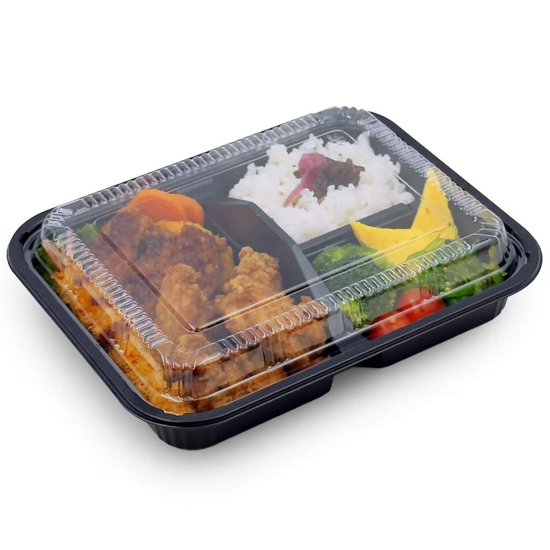 TZ-304 PP Black Takeout Bento Box 9.4" x 7.5" (252/case) - Image 4