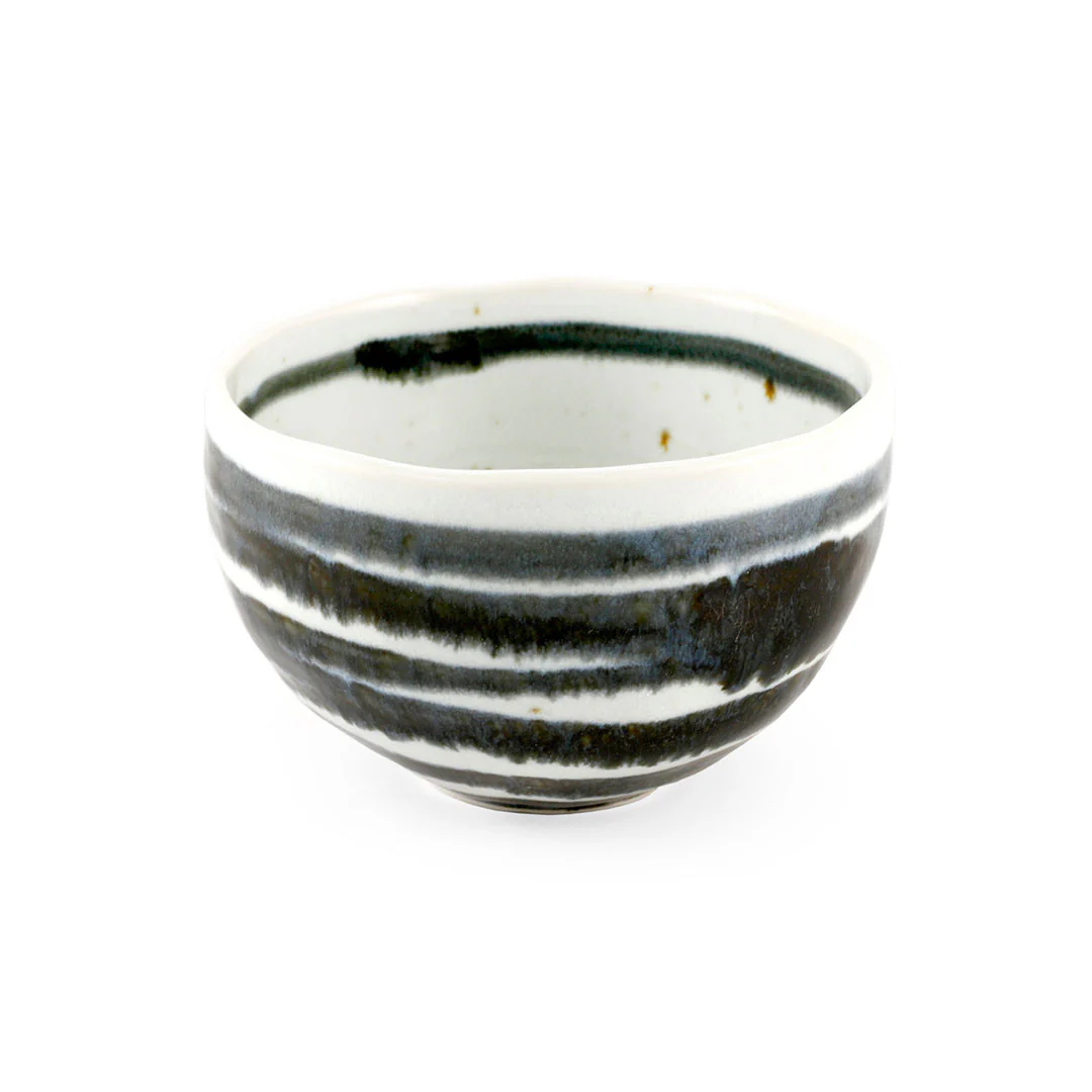 White & Navy Striped Rice Bowl Chawan 19.5 fl oz / 4.92" dia