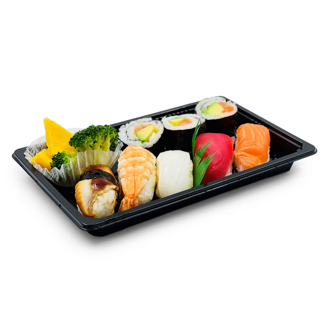 YB-03 PET Black Takeout Sushi Tray 8.5" x 5.3" (500/case) - Image 5