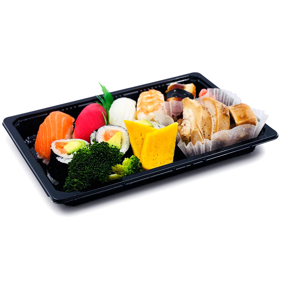 YB-07 PET Black Takeout Sushi Tray 9.1" x 6.1" (400/case) - Image 5